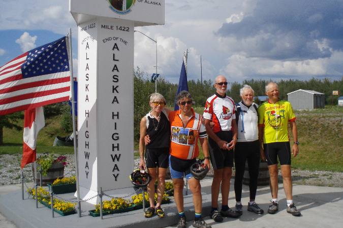 bicyclists at top end of Alaska Highway