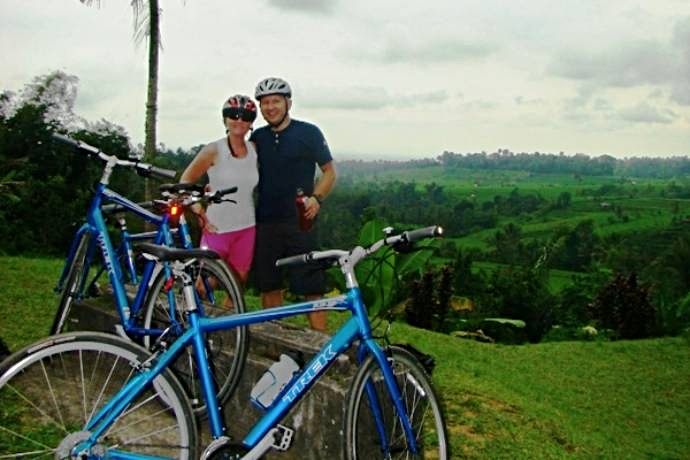 cyclists at a scenic viewpoint in Bali