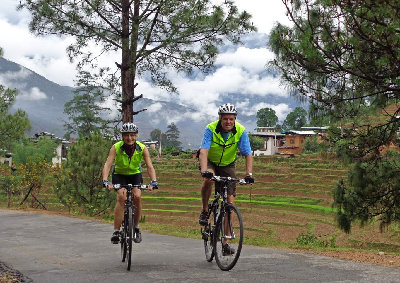 bicyclist on quiet rural Bhutanese road