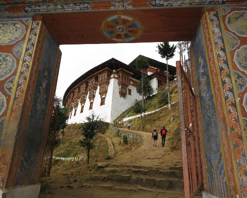 walking to a historic dzong