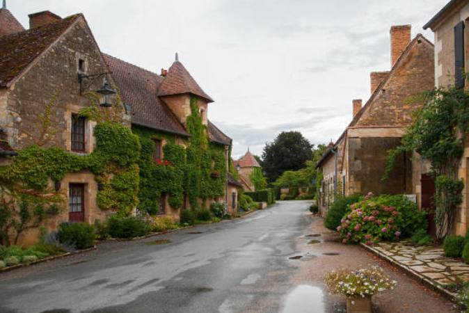 ivy covered homes in French village
