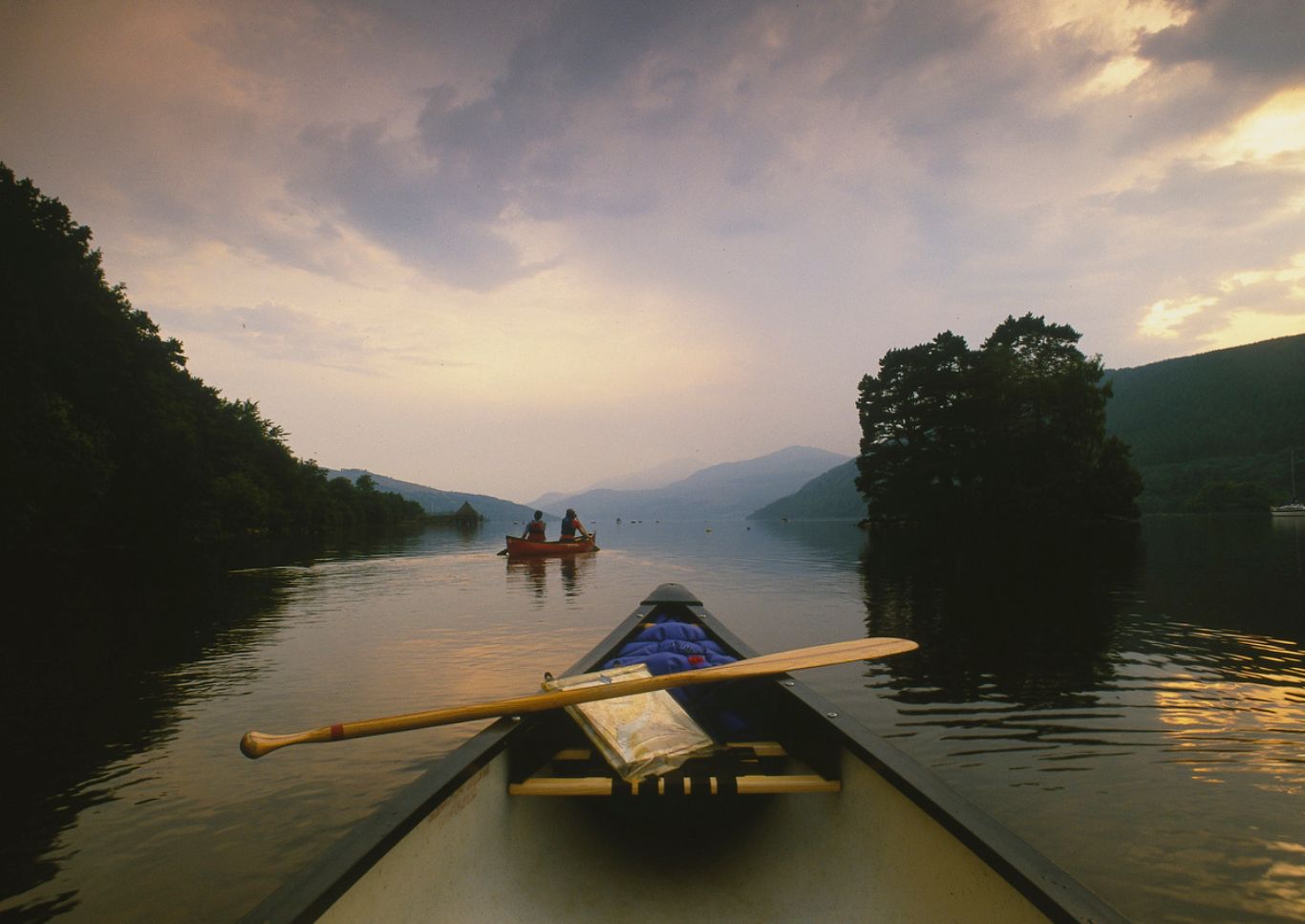 canoeists on spey river in scotalnd