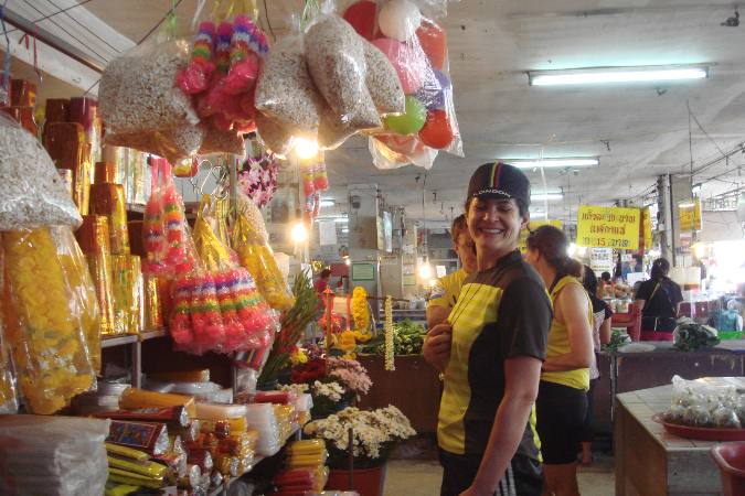 cyclist in local fresh market