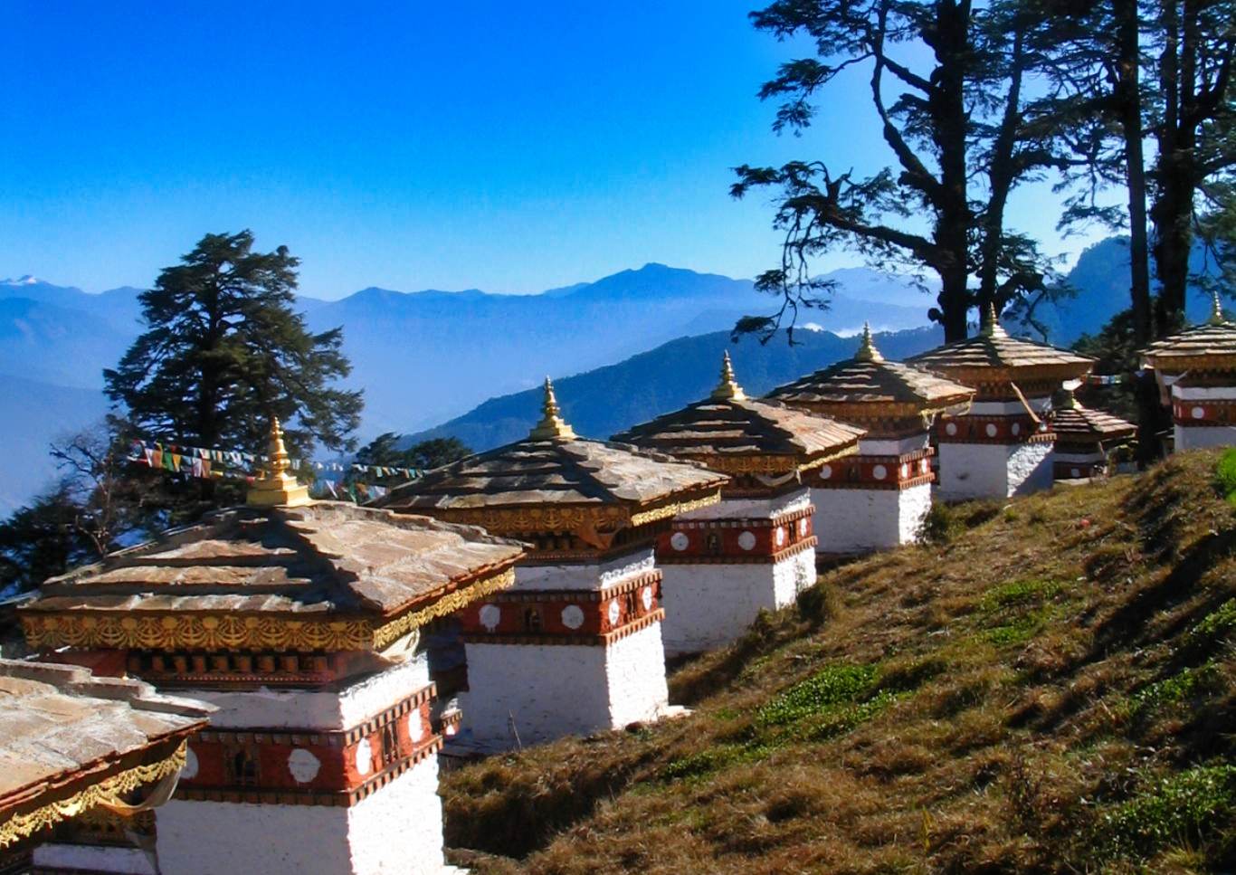 Chortens atop Dochula Pass Bhutan