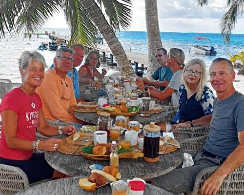 group at beachside dinner