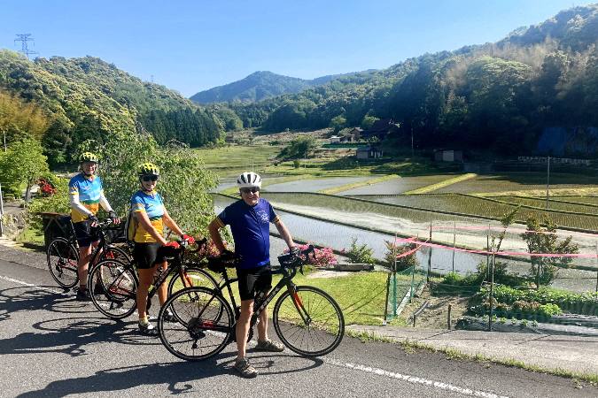 bicyclists in rural Japan