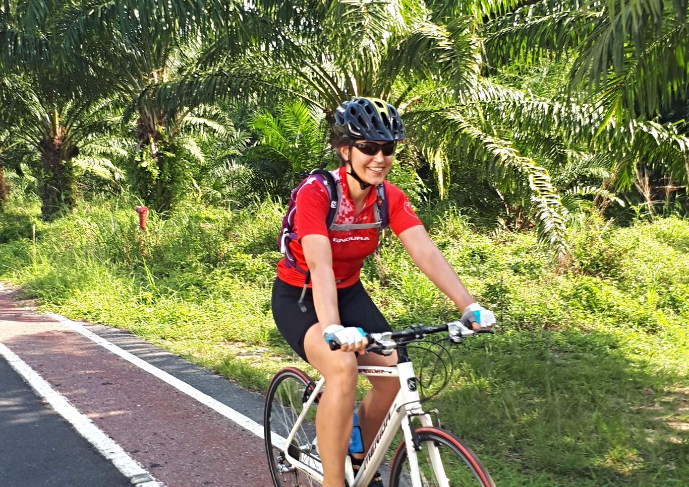 Cycling in Thailand past tropical forests.