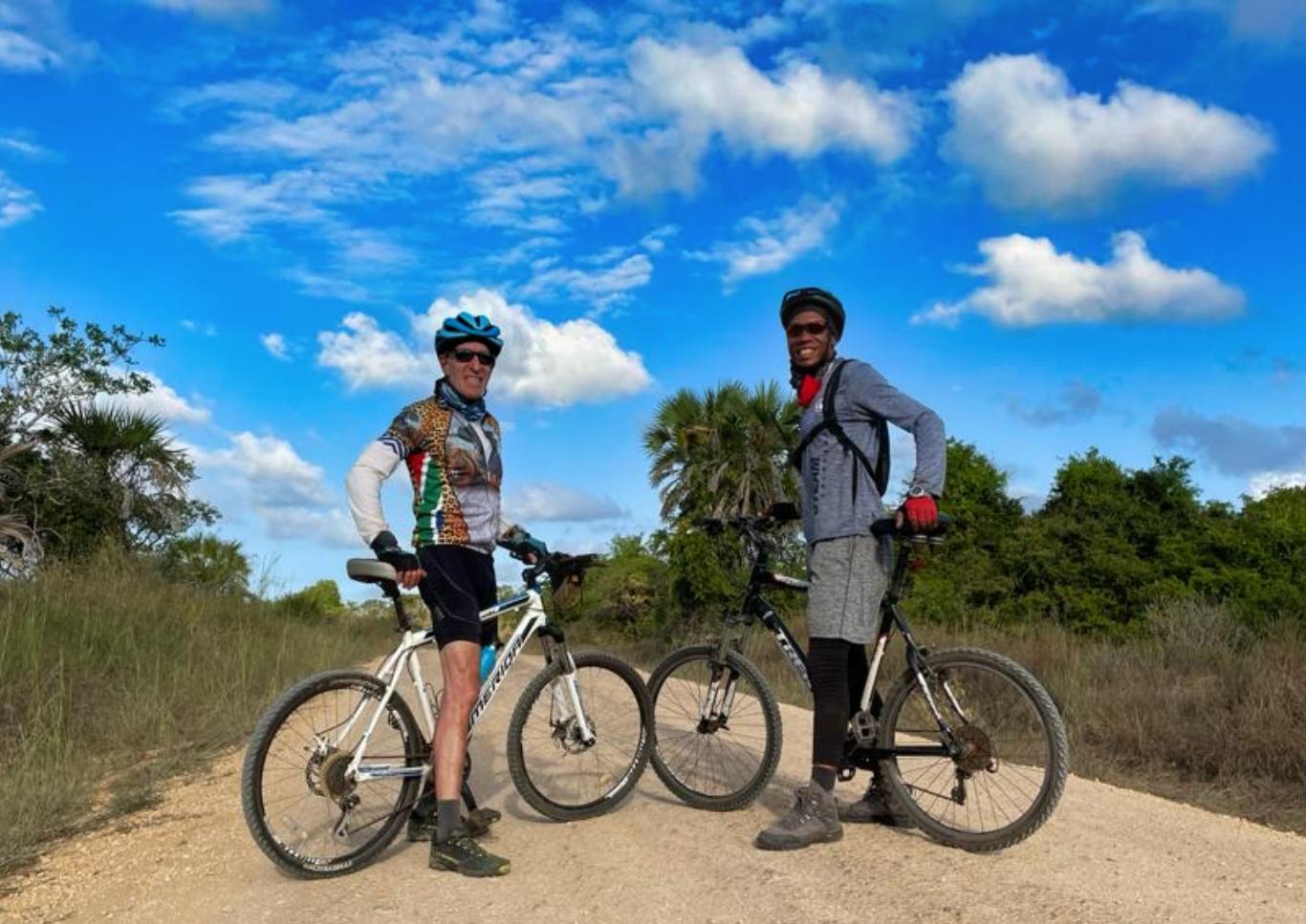 Cyclists on dirt road in Tanzania