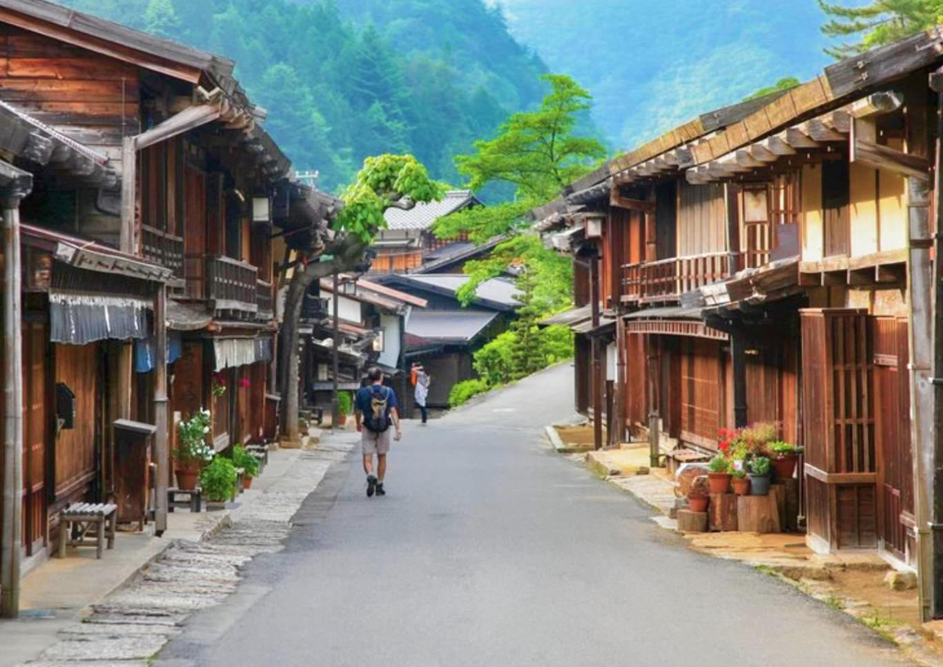 person walking along Nakasendo Trail