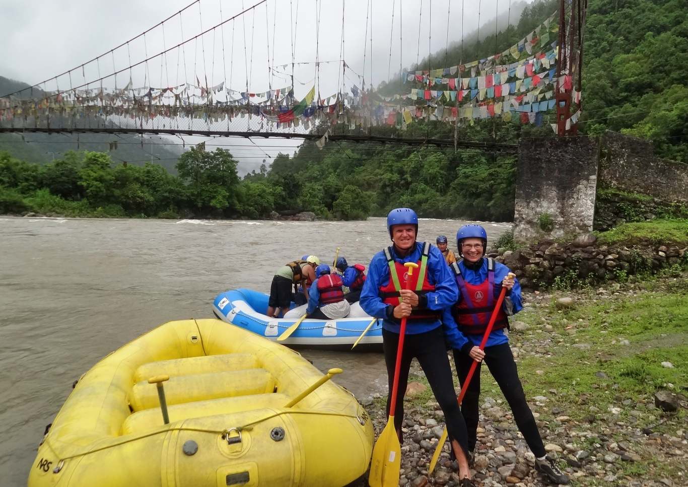 preparing for rafting on Phu Cho in Bhutan